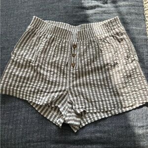 Urban Renewal High Waist Striped Shorts in Tan and White